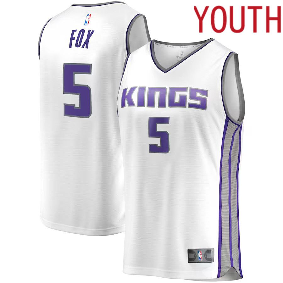Youth Sacramento Kings 5 De Aaron Fox Fanatics Branded White Fast Break Player Replica NBA Jersey